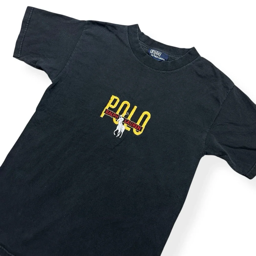 VTG Polo Ralph Lauren Shirt‎ Men's Black Medium Big Pony USA Made 100% Cotton